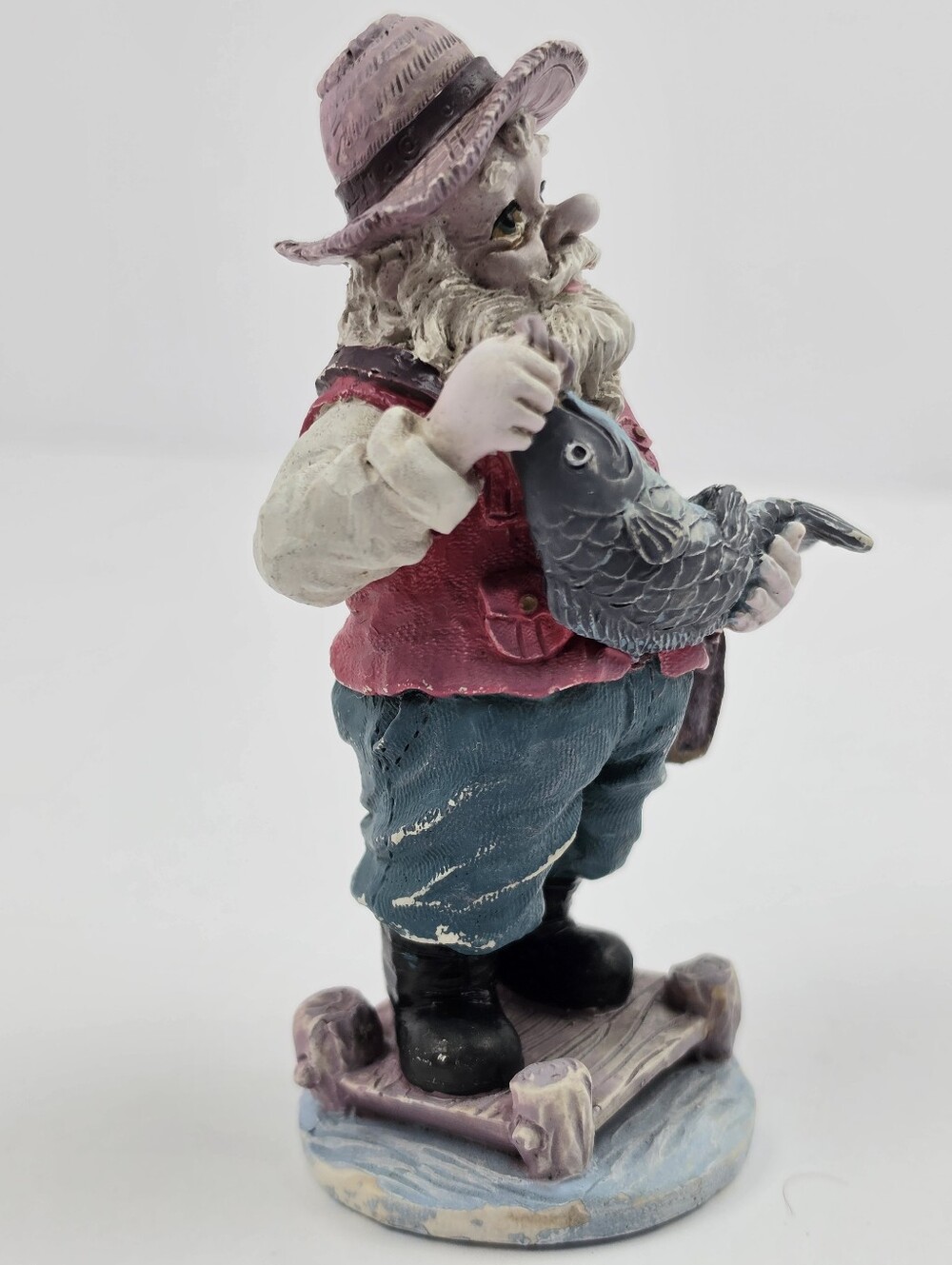 Vintage Fisherman Figurine Holding Fish – 4.5" Decorative Statue - Picture 4 of 7